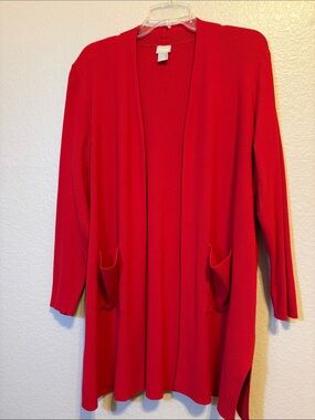 Vintage Chico's Bright Red Open-Front Pocket Cardigan